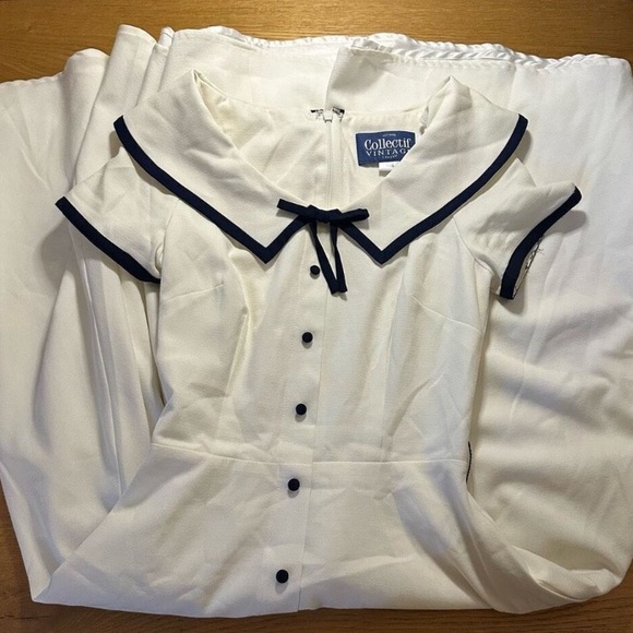 Collectif pin up white navy sailor dress xs 4 - Picture 3 of 8